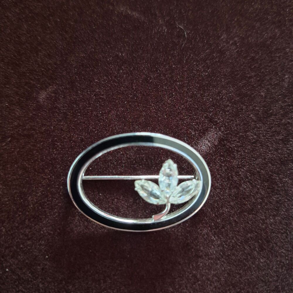 Vtg Sterling Mid Century Rhinestone Flower silver brooch pin retro 50s MCM